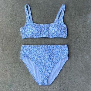 J. Crew Womens NWT Large Bikini Ros Floral Blue Pansy Print